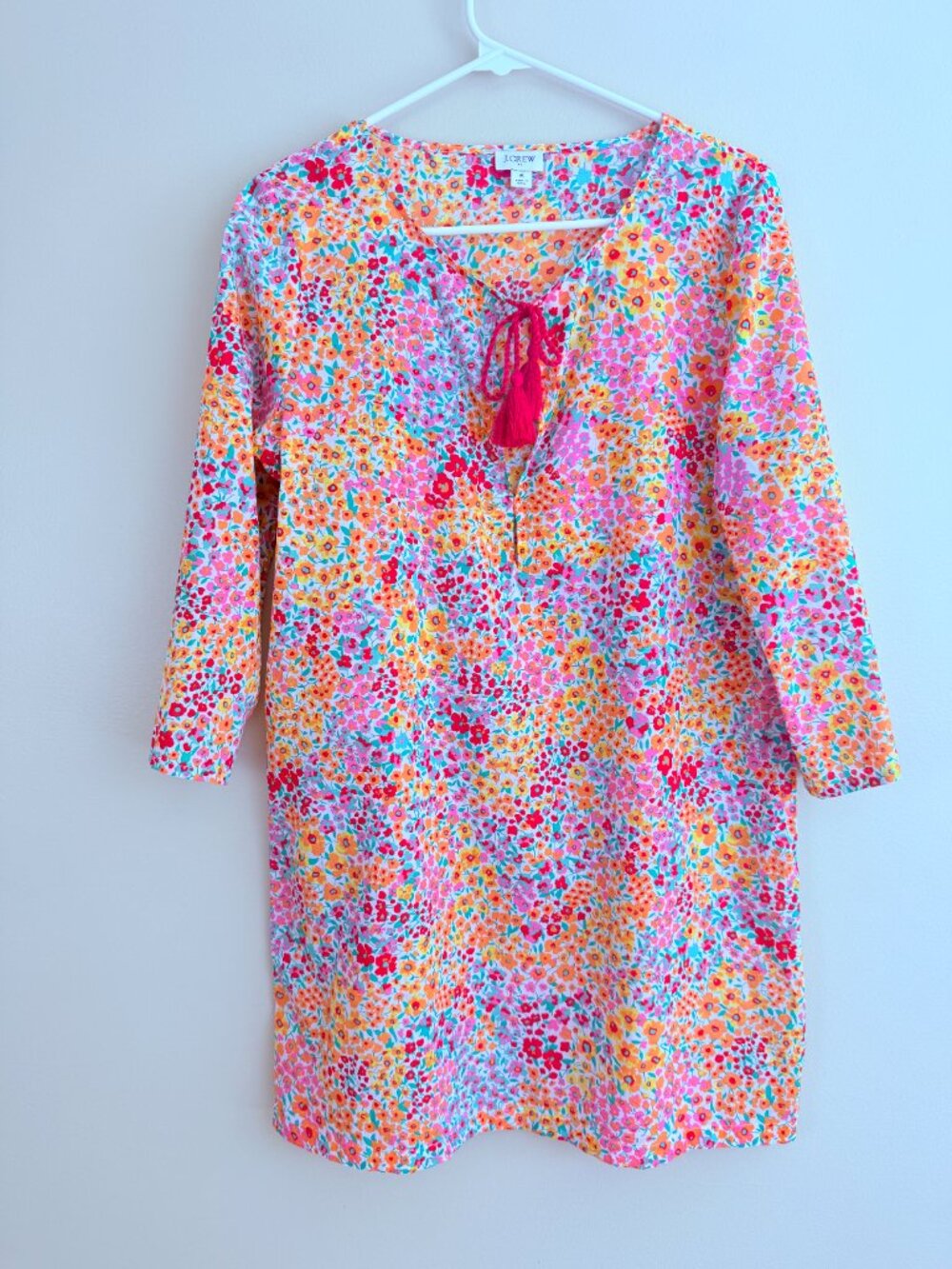 J. Crew Floral Tassel Tie Cotton Tunic Dress Size Small